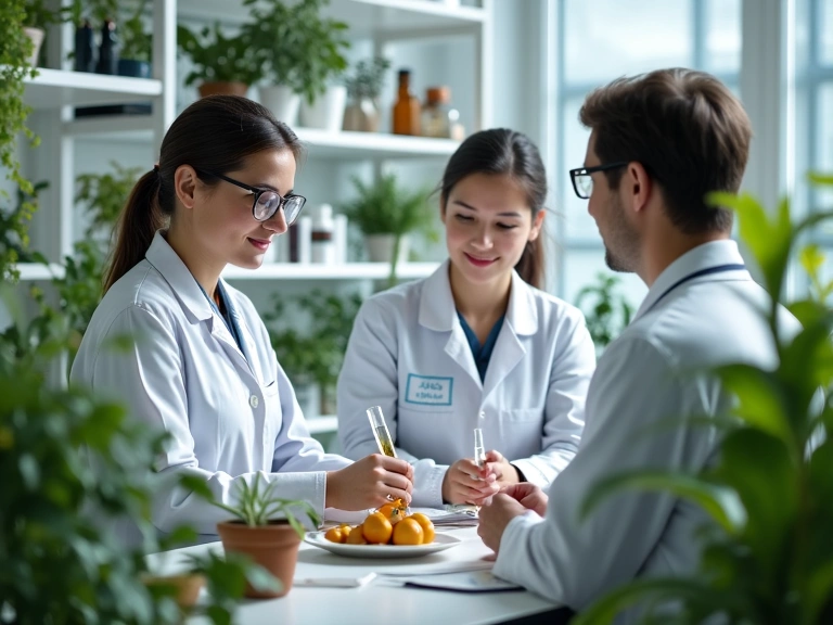 Equipo de NavarroFortixStore trabajando en un laboratorio con plantas medicinales